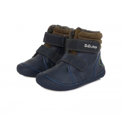 D.D. step chlapčenská detská celokožená zimná obuv Barefoot W063-829B Navy